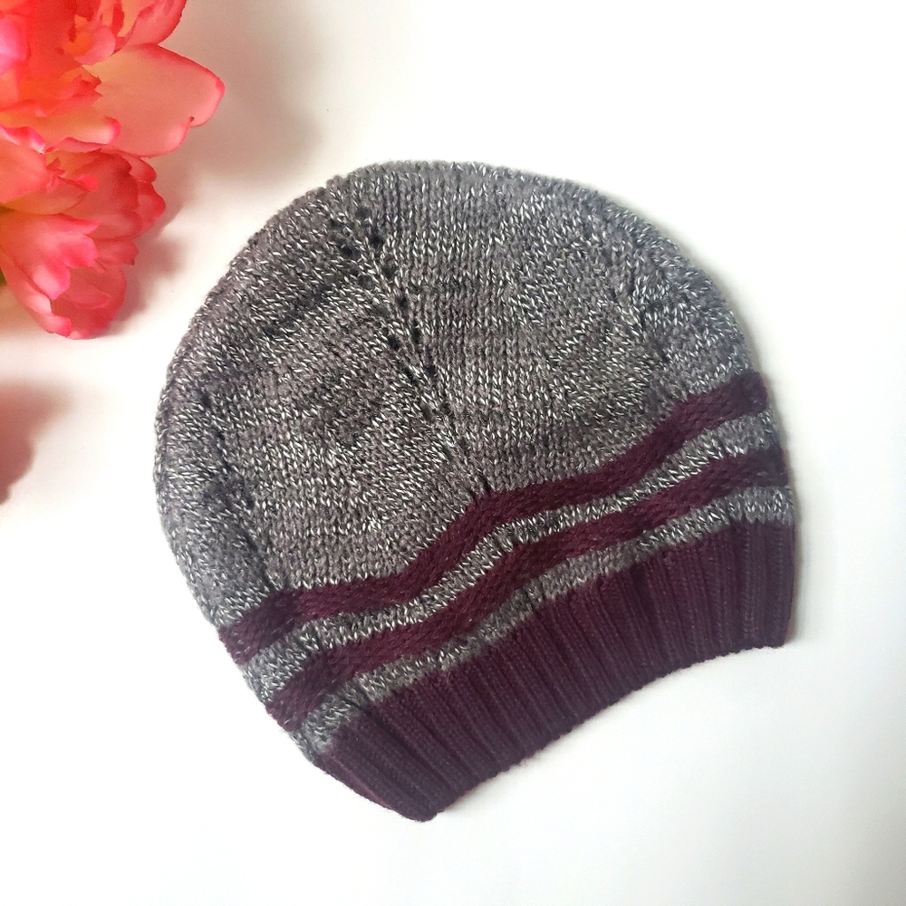 Beanie Hat Crochet Purple Gray